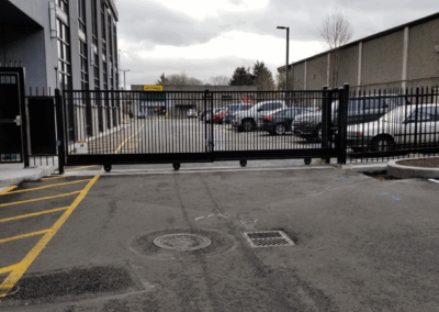 Commercial security black electric gate closed